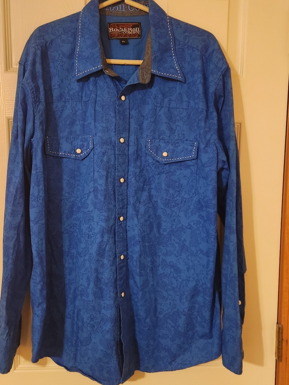 Men's Rock & Roll Cowboy Size XL Blue Paisley Pearl Snap LS Shirt Western Ranch